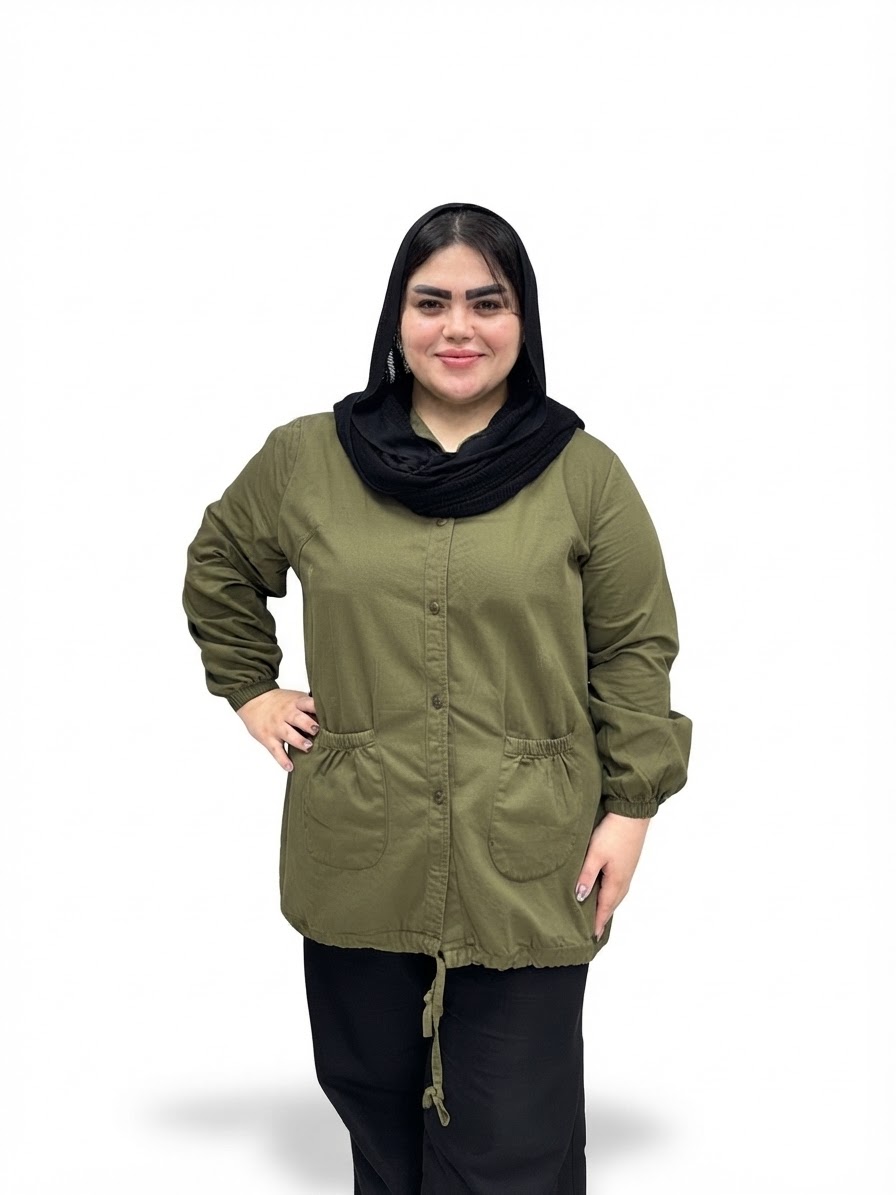 مانتو کتان یقه شکاری سایز بزرگ زنانه